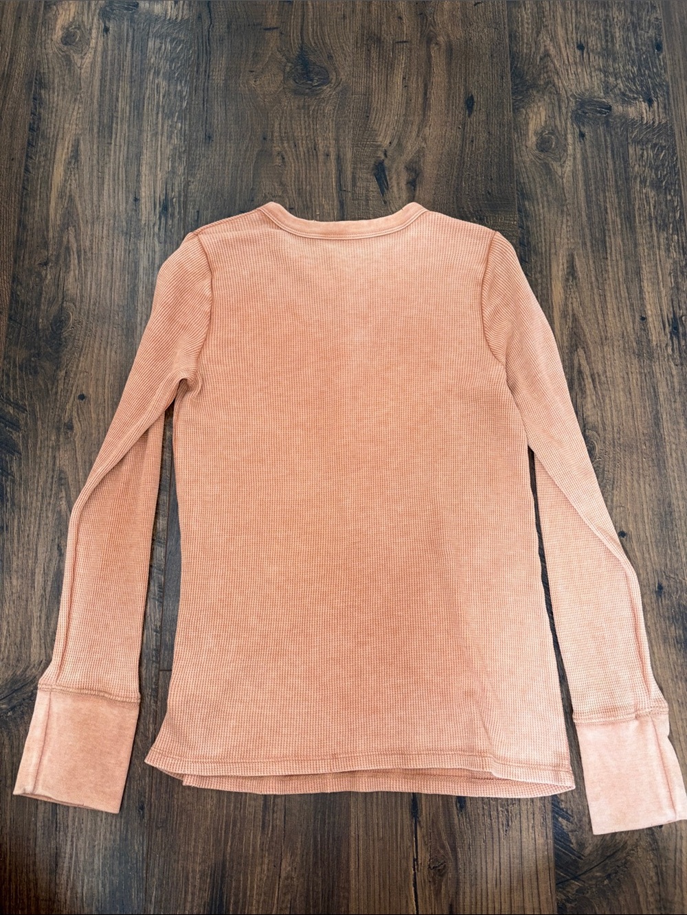 aerie Long Sleeve waffle Henley Top in Peach - Picture 7 of 7